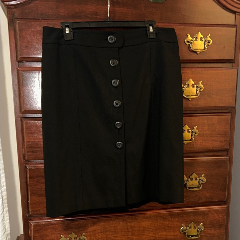 LOFT Black Button-Front Pencil Skirt